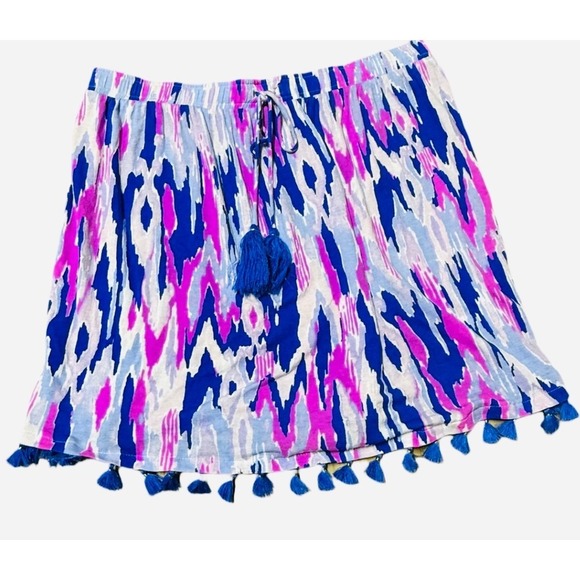 Lilly Pulitzer Palma Pink Blue Strapless Tube Top Skirt Fringe Hem Size Medium - Picture 3 of 7